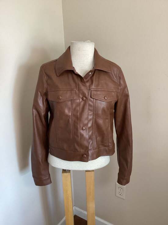 Bagatelle Collection Jackets & Blazers - Bagatelle Collection Brown Faux Leather Trucker Jacket Size M